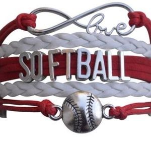 Girls Softball Bracelet - Red & White